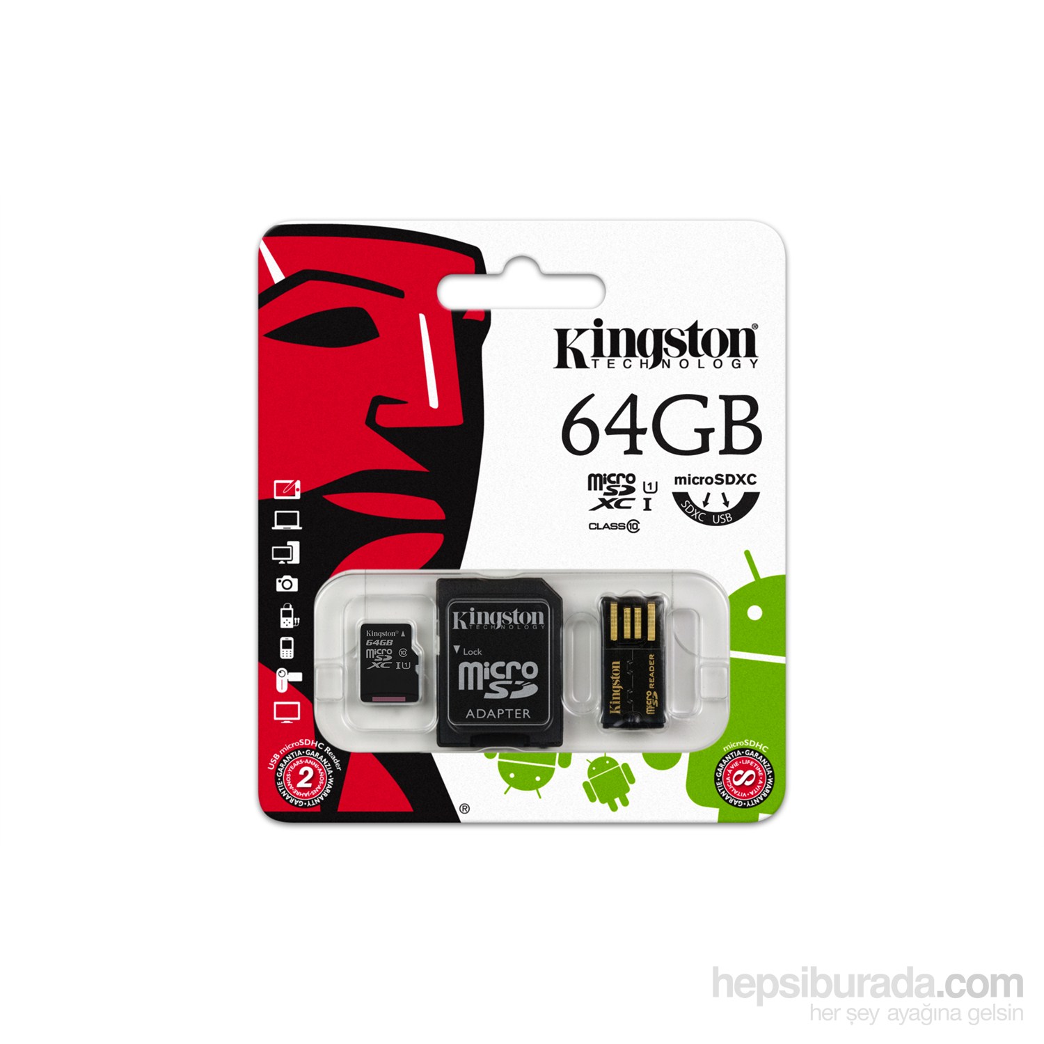 Kingston 64GB Mobility Kit MicroSD Class 10 Sd + Usb Adaptör Kit Hafıza Kartı MBLY10G2/64GB