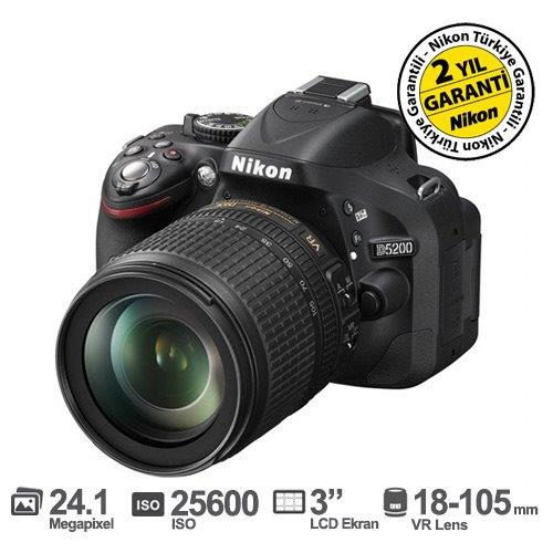 Nikon D5200 18-105 VR Kit 24.1 MP  Dijital SLR Fotoğraf Makinesi