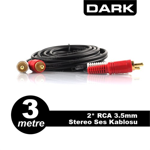 Dark 3 Metre 2 x RCA (Analog Ses) - RCA Stereo Ses Kablosu (DK-CB-AURCAXRCAL300TV)