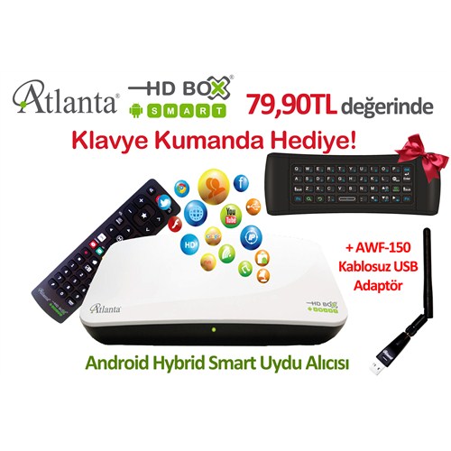 Atlanta G3 Hd Box Smart (Android, Hybrid) Uydu Alıcısı (Full HD) + Klavye Kumanda + Wi-Fi Adaptör Hediyeli