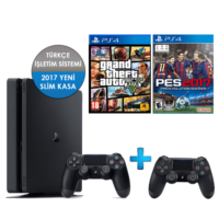 Sony Ps4 Slim 500GB + Pes 2017 + Gta 5 + 2 Kol Oyun (Cuh-2016A)