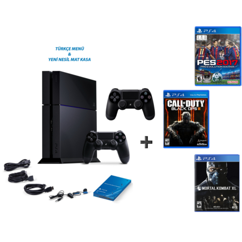 Sony Playstation 4 500 Gb Oyun Konsolu + Pes 2017 ( Türkçe ) + M. Combat X + Cod Black Ops 3 + 2. Kol