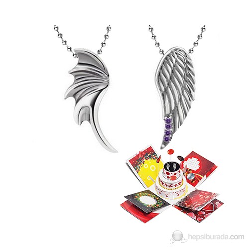 Chavin Sürpriz Pastalı İkili Melek Kanadı Ametist Taşlı Gümüş Kolye 9bk871