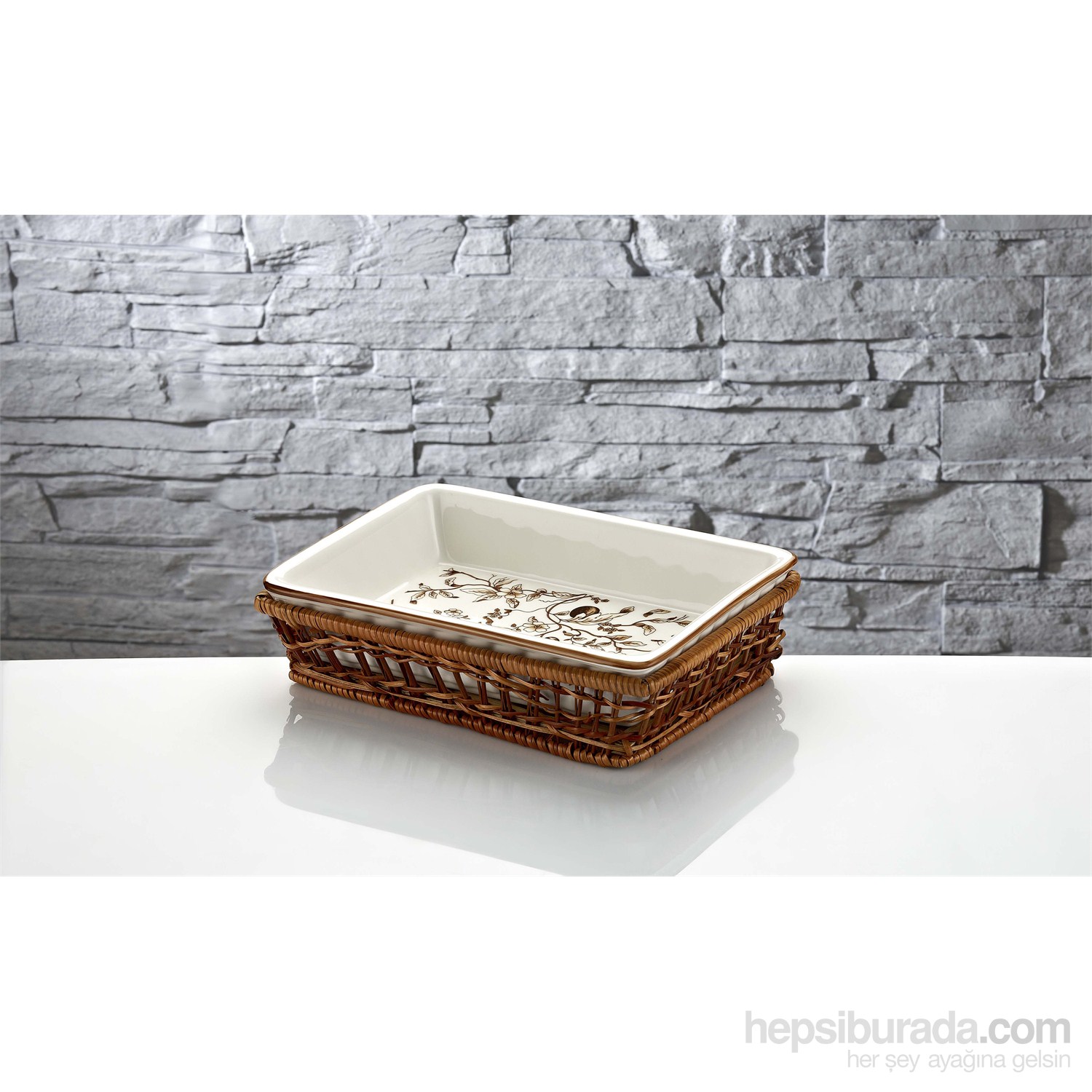 iHouse Rx11 Porselen Hasırlı Fırın Kabı Beyaz