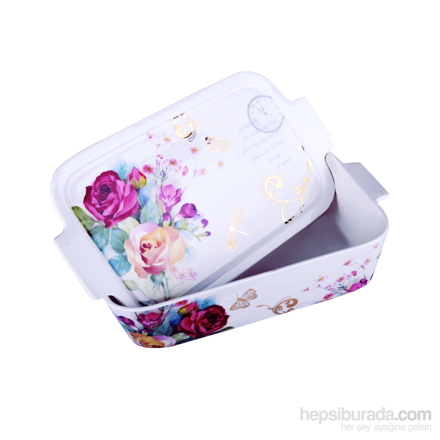 iHouse 33201-Kapaklı Porselen Fırın Kabı 30X17x8cm-Beyaz