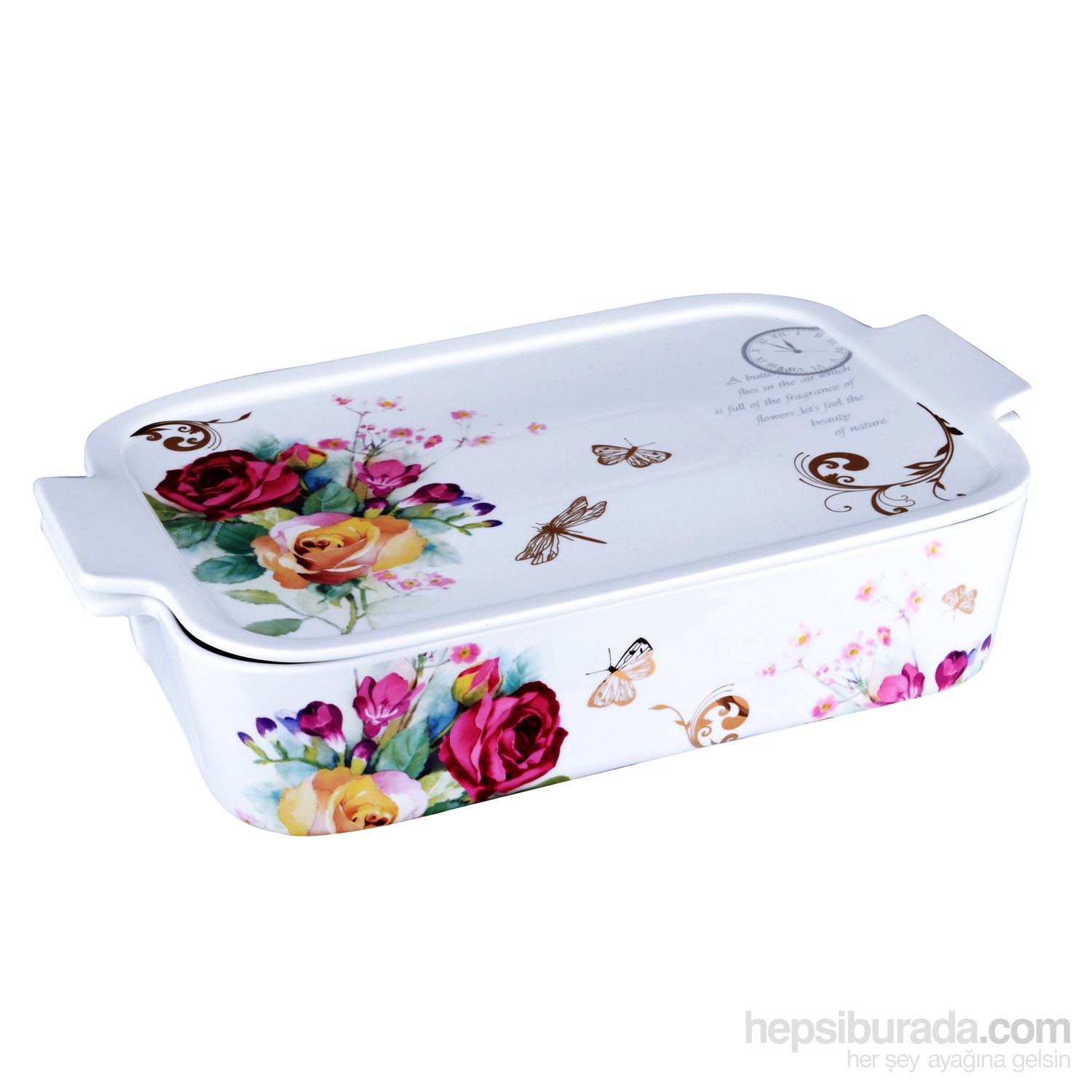 iHouse 33202-Kapaklı Porselen Fırın Kabı 35X20x8cm-Beyaz