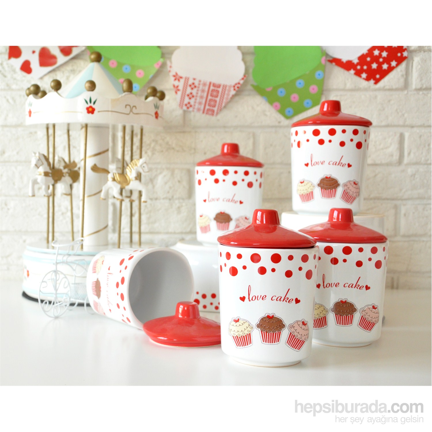 Keramika Takım Baharat Köşem 8 Cm 10 Parca Beyaz004-Kırmızı 506 Fruıt Cake A