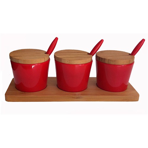 Bosphorus Bambu Melamin Yuvarlak Form Kahvaltılık/Sosluk Kırmızı 3 Lü Set