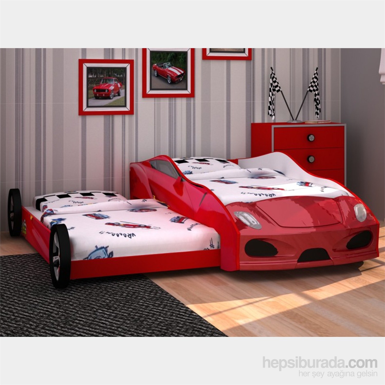 Arabalı Yatak 3D Yavrulu Kırmızı Fiyatı Taksit Seçenekleri