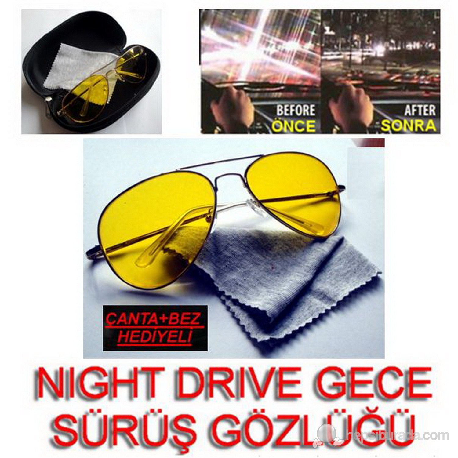 Night Drive Metal Çerçeve Gece Sürüş Gözlüğü Çanta Ve Bez Hediyeli 9712002