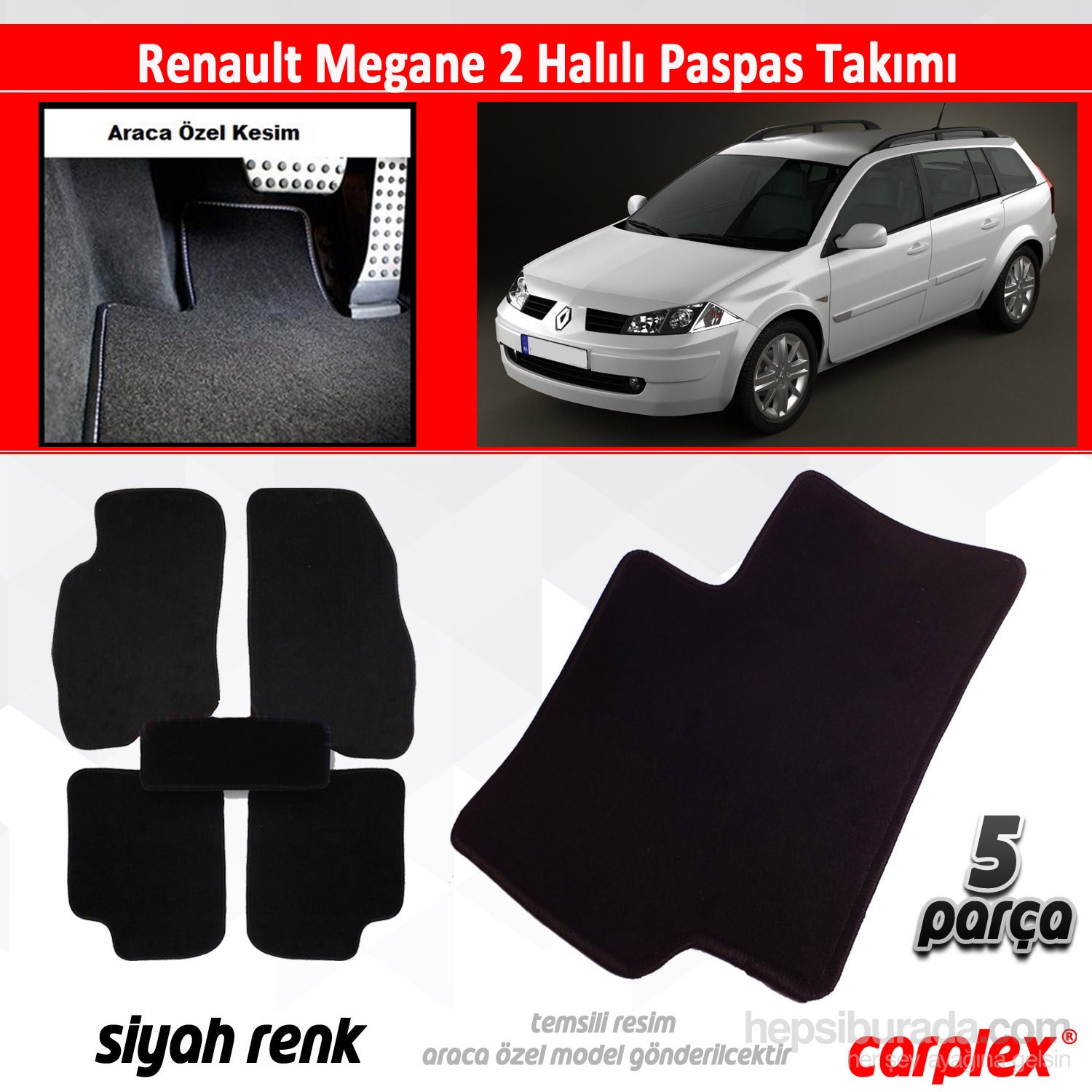 Carplex Renault MEGANE 2 Halılı Oto Paspas Seti Siyah-4775