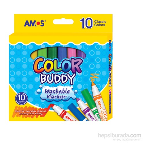 Amos Color Buddy keçeli boya kalemi 10’lu karton kutu