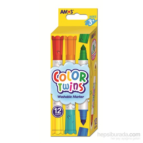 Amos Color Twins-çift taraflı keçeli 6' lı kalem-12 renk