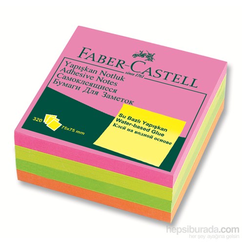Faber-Castell Yapışkan Notluk 75x75mm Karışık Fosforlu Renkli Küp (85089565439)