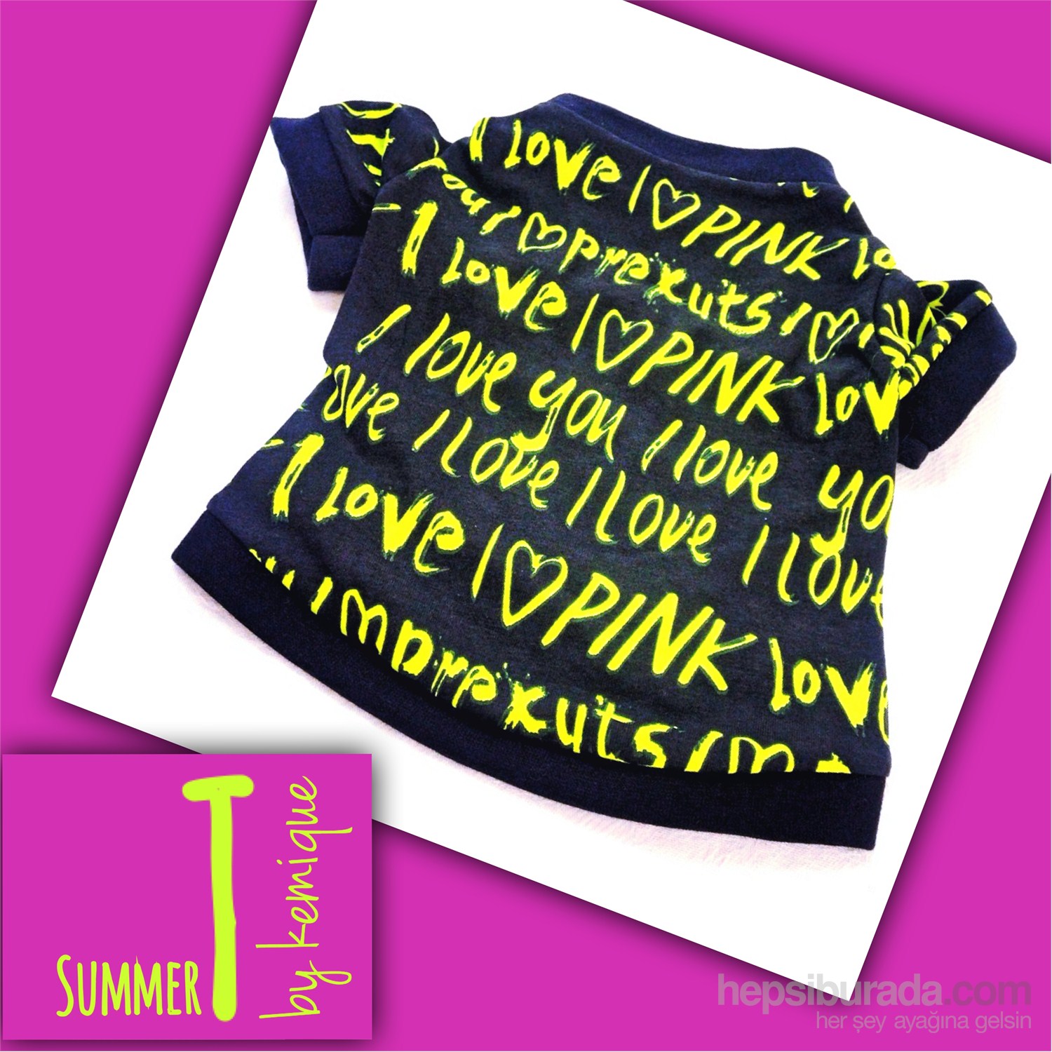 Sarı I Love Tişört - Summer T By Kemique