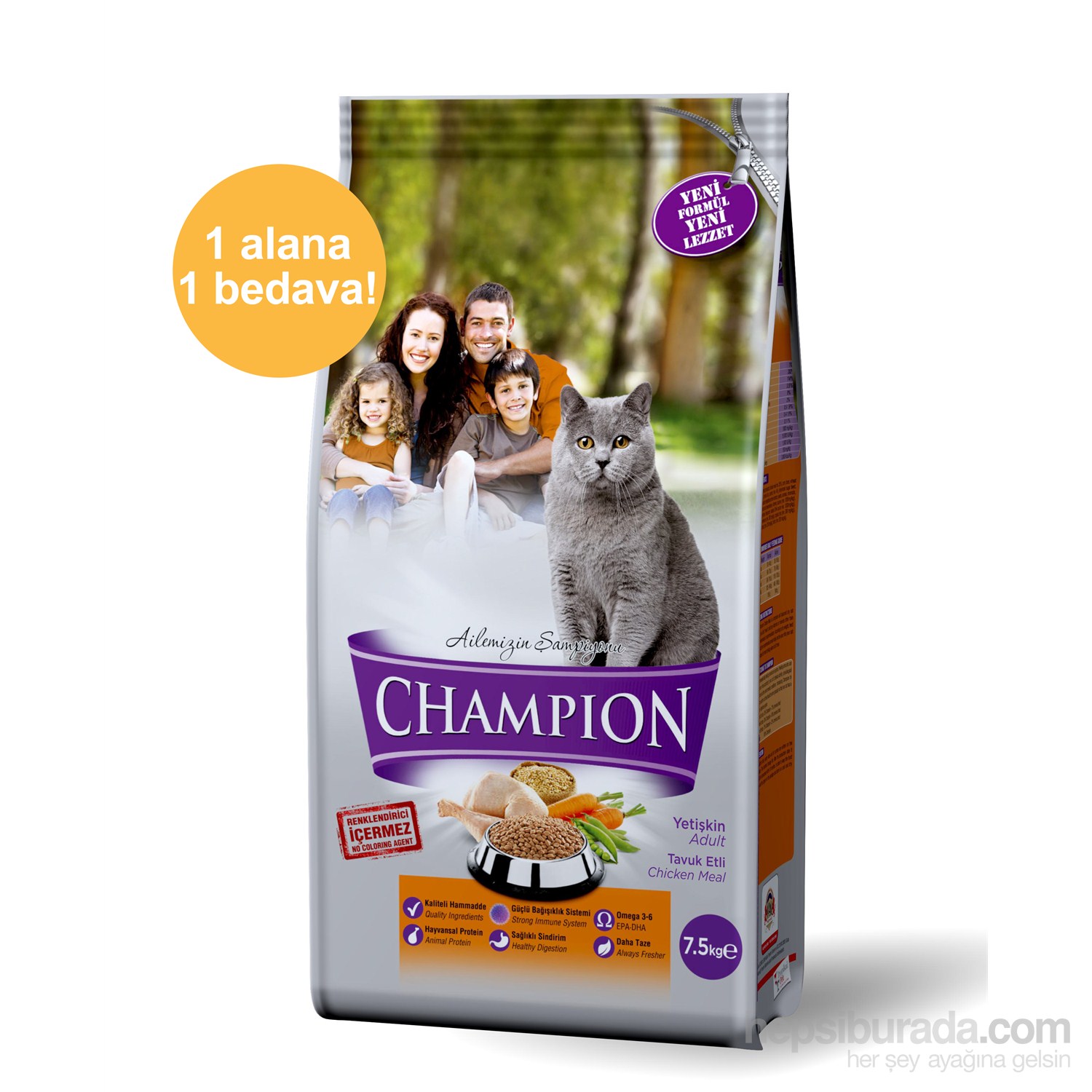 Champion Tavuk Etli Yetişkin Kedi Maması 7,5 Kg 1 alana 1 bedava