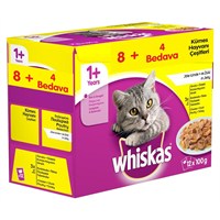 Whiskas Pouch Multipack Güveç Çeşitleri Yaş kedi Maması 8 AL 4 Bedava