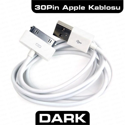 Dark 1m iPad 1/2, iPhone, iPod 30pin-USB Şarj ve Senkronizasyon Kablosu (Beyaz)
