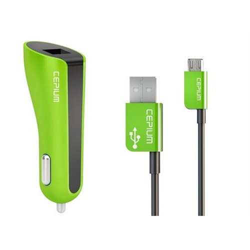 Cepium 2.1A Araç Şarjı ve Mikro USB Kablo-Yeşil - CC-1453/2_Y