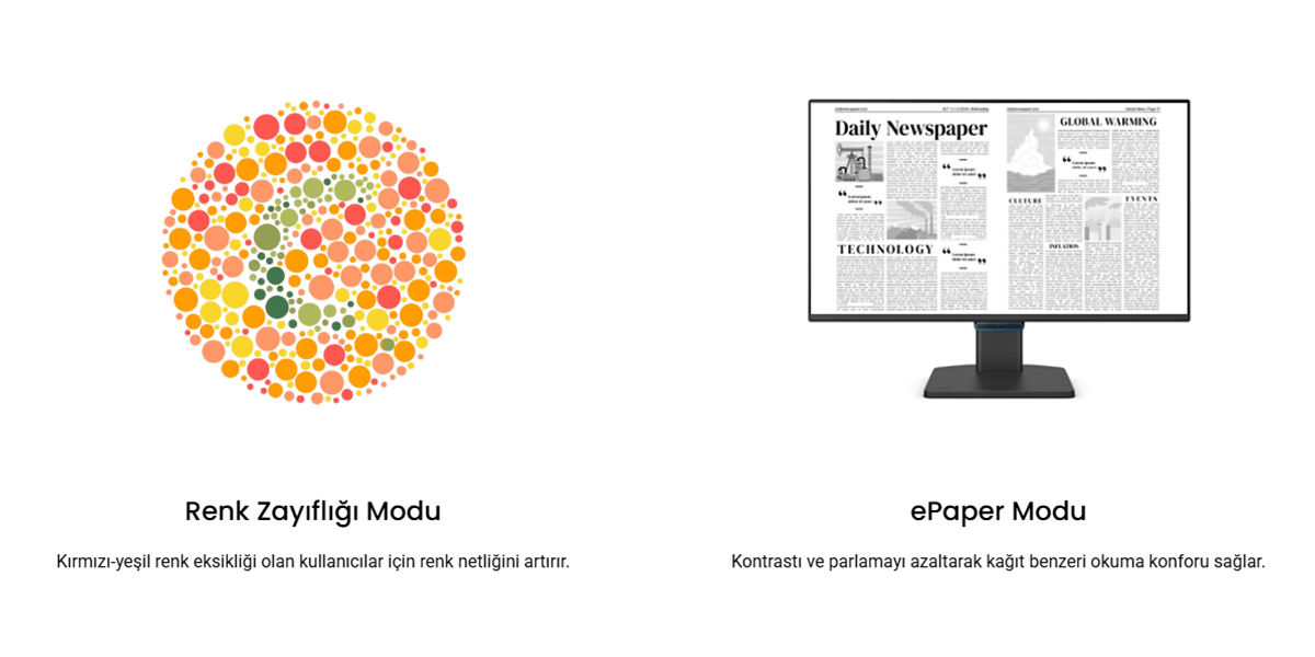 BenQ GW2490C göz konforu için düşünülmüş ekstra özellikler
