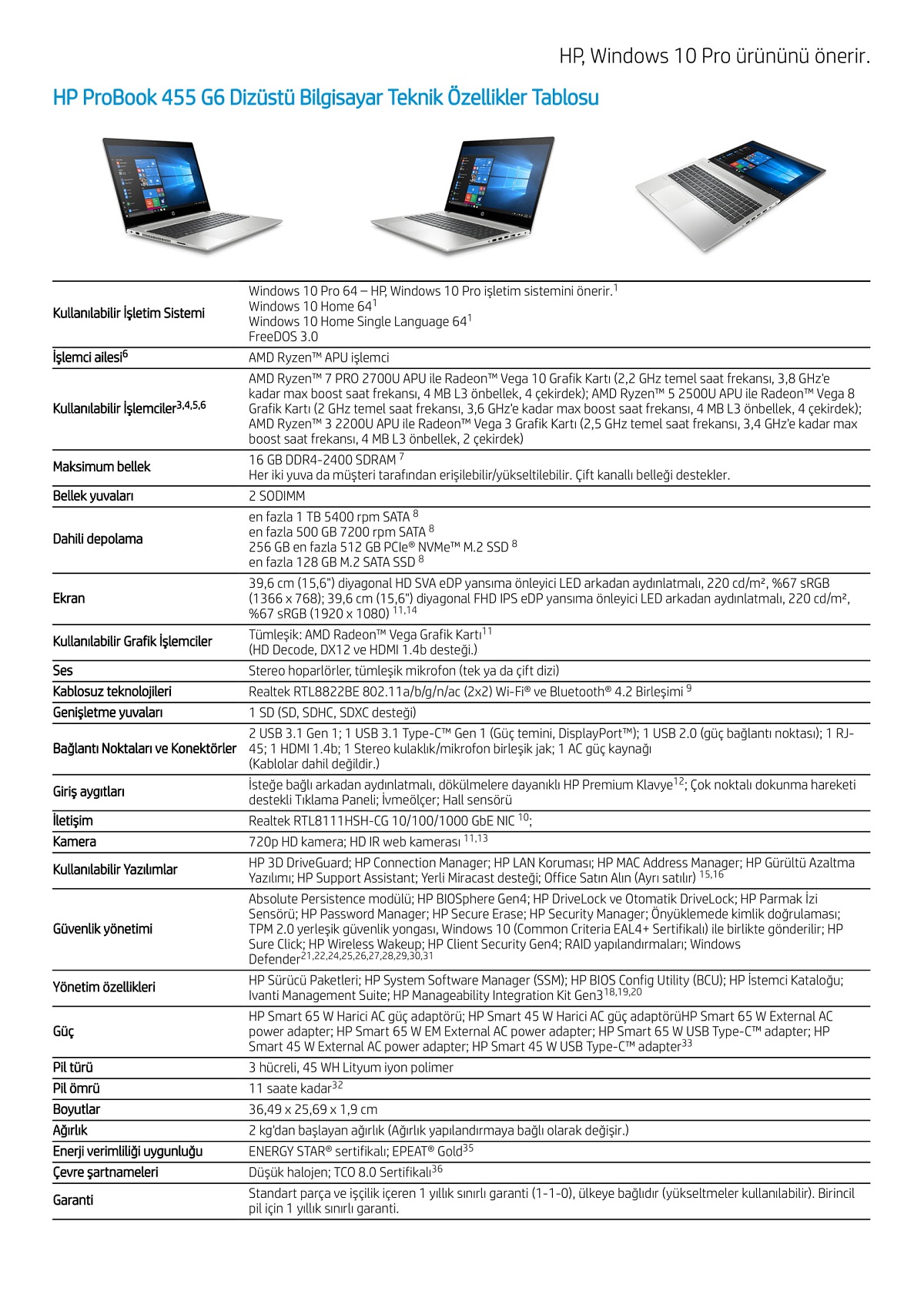 hp probook g6 455 amd ryzen 3 3200u 4gb 256gb ssd freedos 15 6 tasinabilir bilgisayar 7dd55es