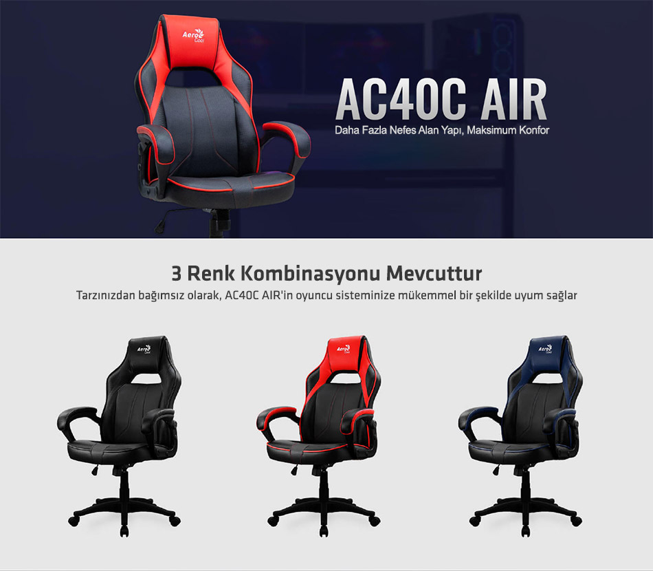 Aerocool AC40C Ergonomik Dizayn Hava Delikli SiyahKırmızı Fiyatı