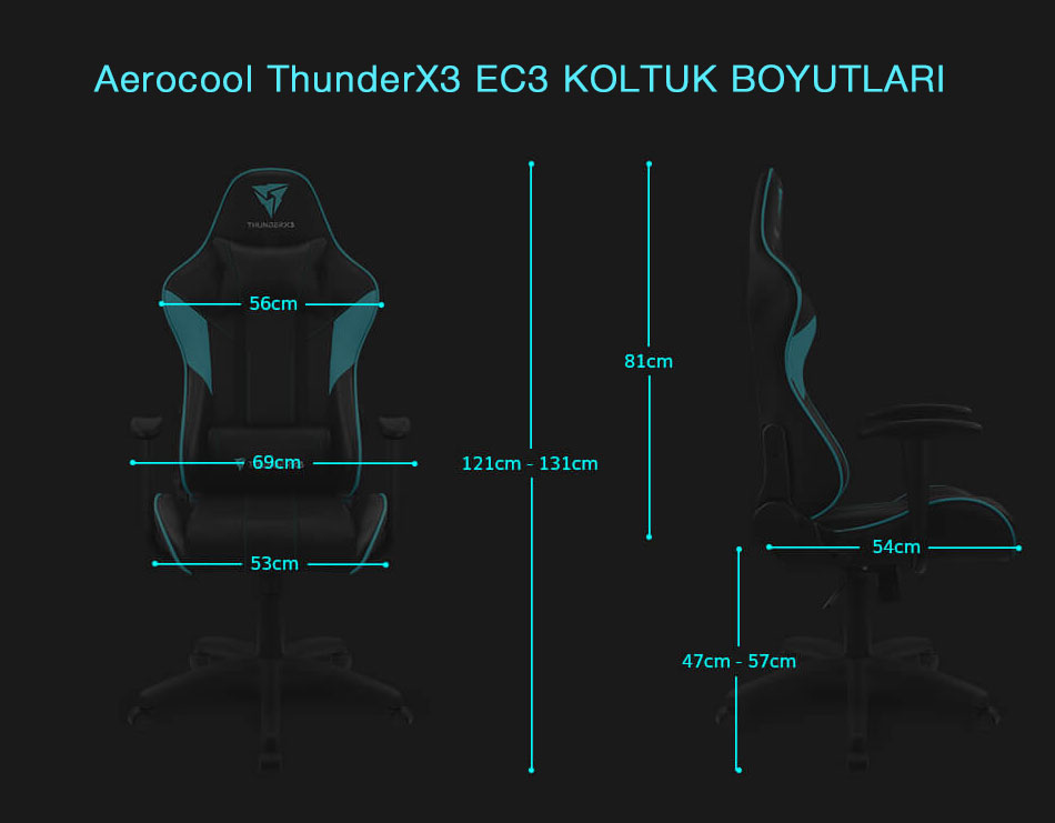 Aerocool ThunderX3 EC3B Siyah Oyuncu Koltuğu (AE EC3B) Fiyatı