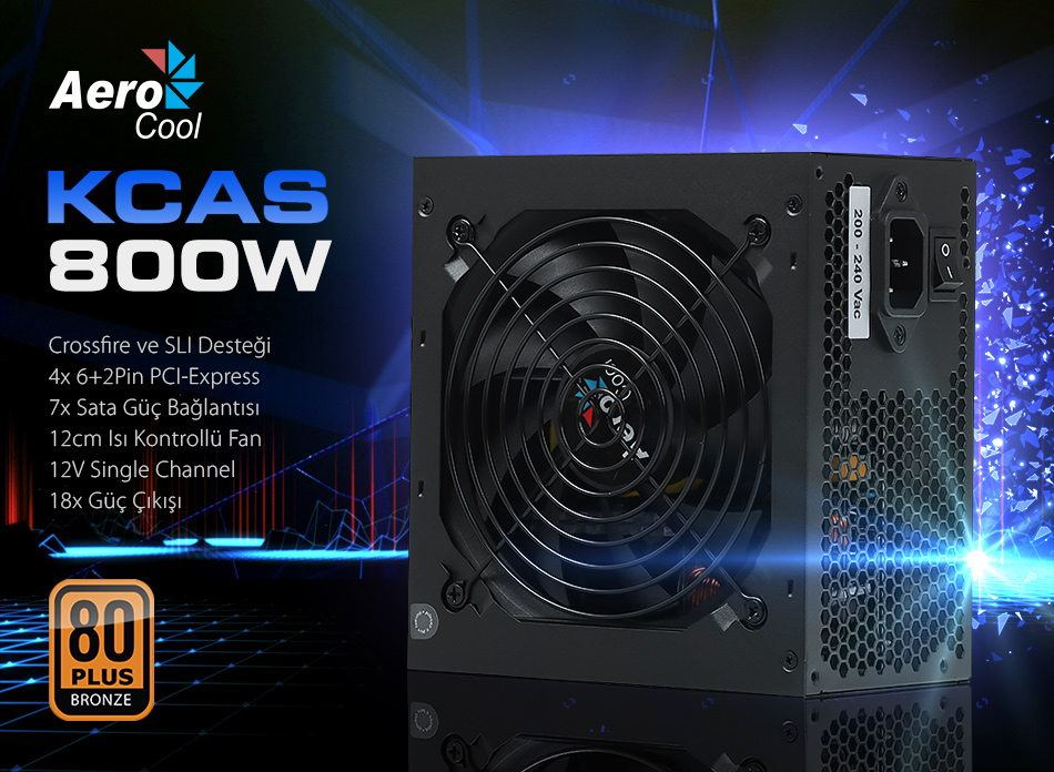 Aerocool KCAS 800W 12cm Fan 80+Bronze Güç Kaynağı Fiyatı