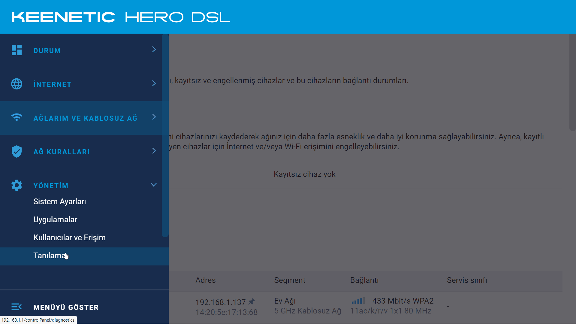 Keenetic Hero DSL DSL Hat perf analizi ve raporlama