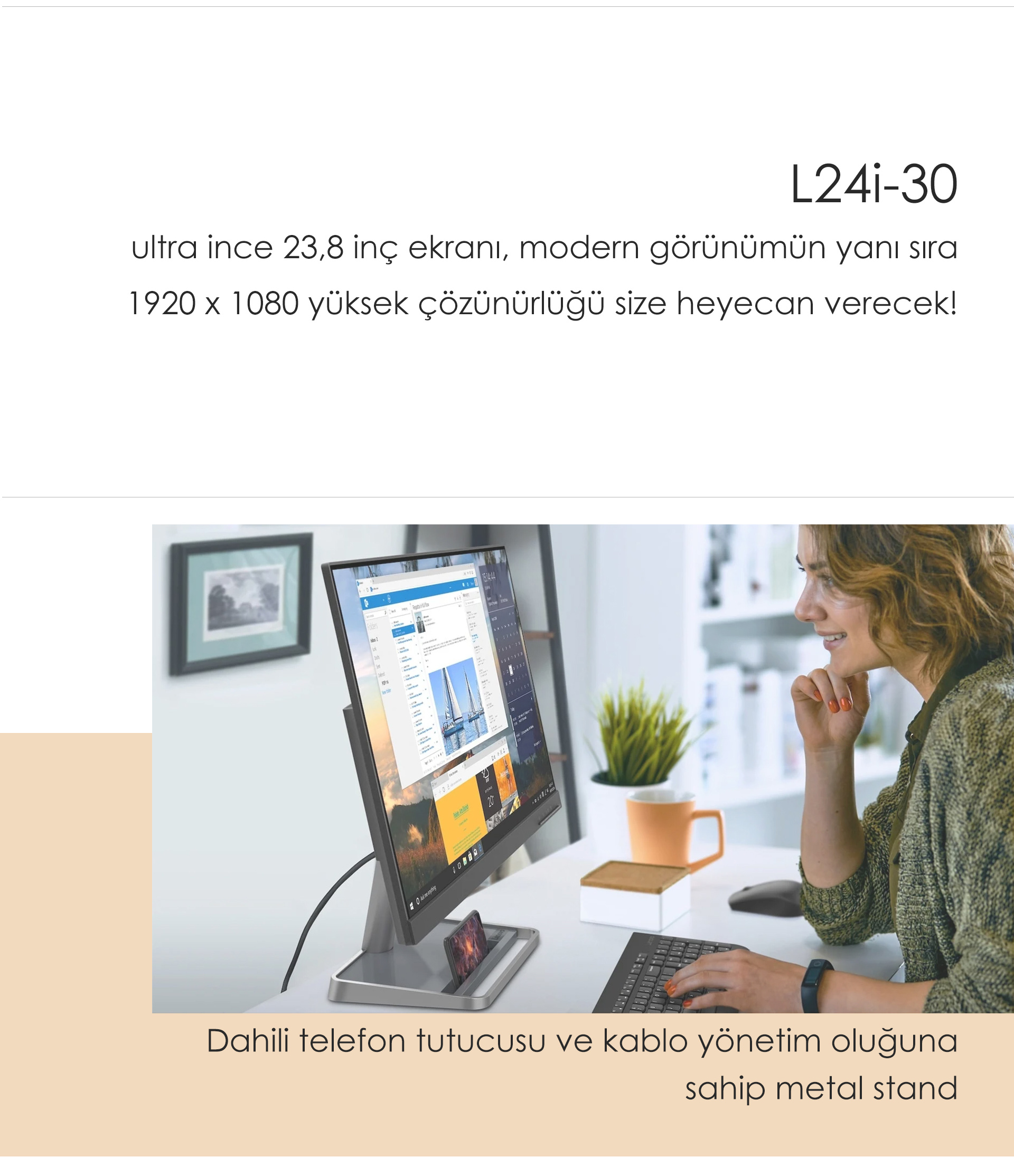 Lenovo L24i-30 66BDKAC2TK monitor telefon tutucu özellik ultra ince ekran 