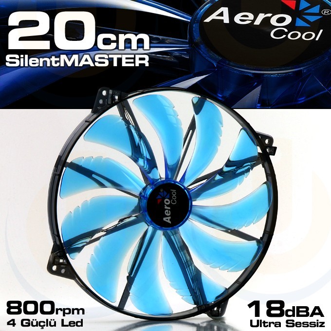Aerocool Silent Master, 200 mm (LED Bleues) - Ventilateur boitier
