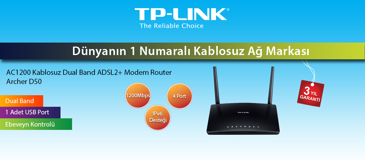 mulighed pad Politistation TP-LINK Archer D50 1200Mbps Dual Band ADSL2+ Fiyatı