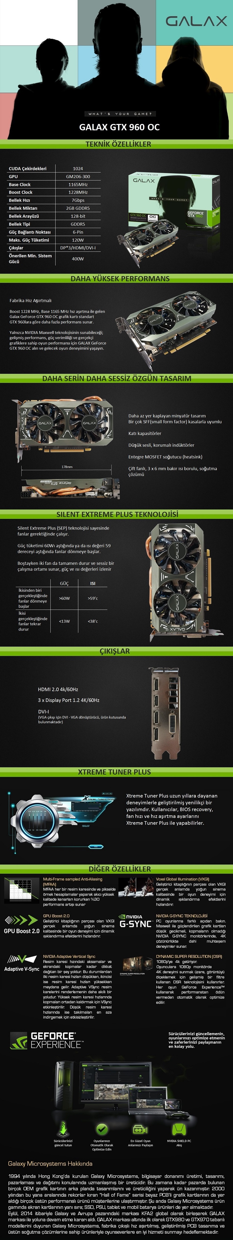 Galax Nvidia GeForce GTX 960 OC 2GB 128Bit GDDR5 (DX12) Fiyatı