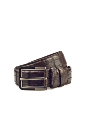 Cabani Exclusive 3.5 cm Dikişli Günlük Erkek Kemer Kahve Croco Deri