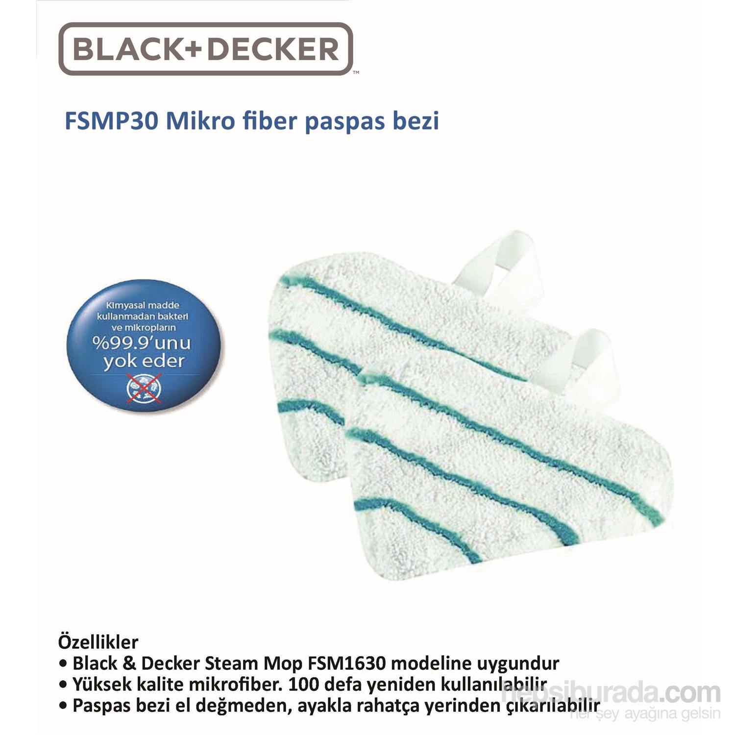 Black&Decker FSMP30 Auto Select Steam Mop Deluxe Yüksek Kaliteli Paspas Bezi