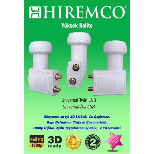 Hiremco 3D-Full HD Çift Çıkışlı Üniversal LNB