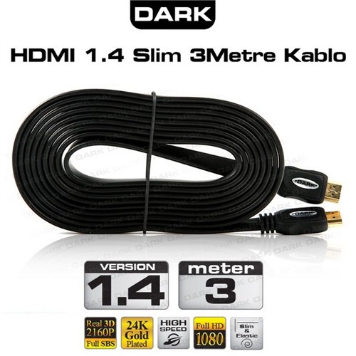 Dark 3m Slim HDMI v1.4 3D ve Ağ Destekli Altın Uçlu Kablo(DK-HD-CV14L3STV)
