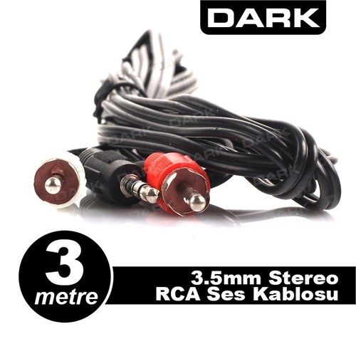 Dark 3 Metre 2 x RCA (Analog Ses) - 3.5mm Stereo Kablosu (2 x RCA Erkek - 1 x 3.5mm Stereo Dişi)