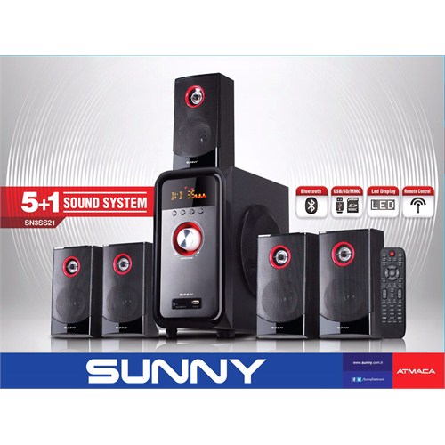 Sunny SN3SS21 Bluetoothlu 5+1 Radyolu /USB/SD/MMC Kart Okuyuculu Ses Sistemi
