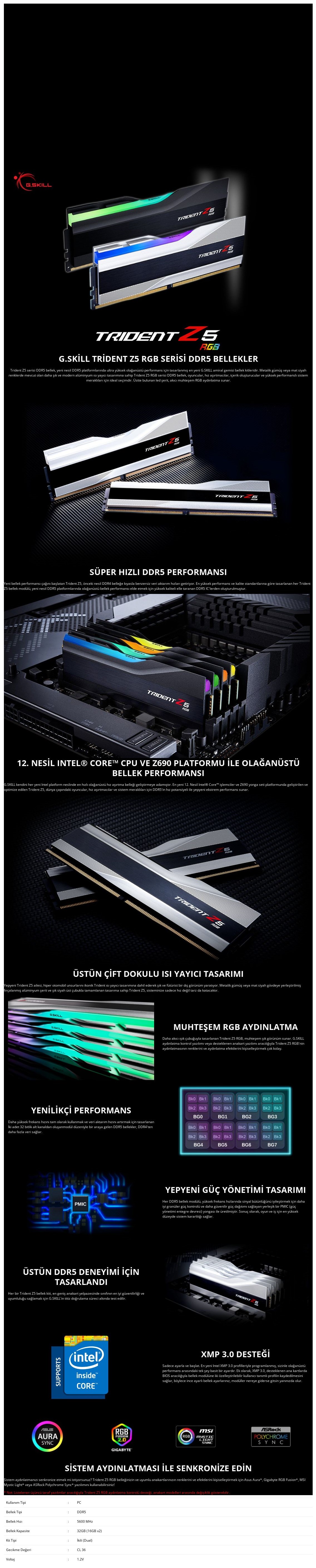 G.Skill DDR5メモリ DDR5-5200 16GB×2枚組 RGB 32GBKit Z5 Trident  WORKS購入限定特典ステッカー付き 国内正規品 F5-5200J3636C16GX2-TZ5RK OVERCLOCK