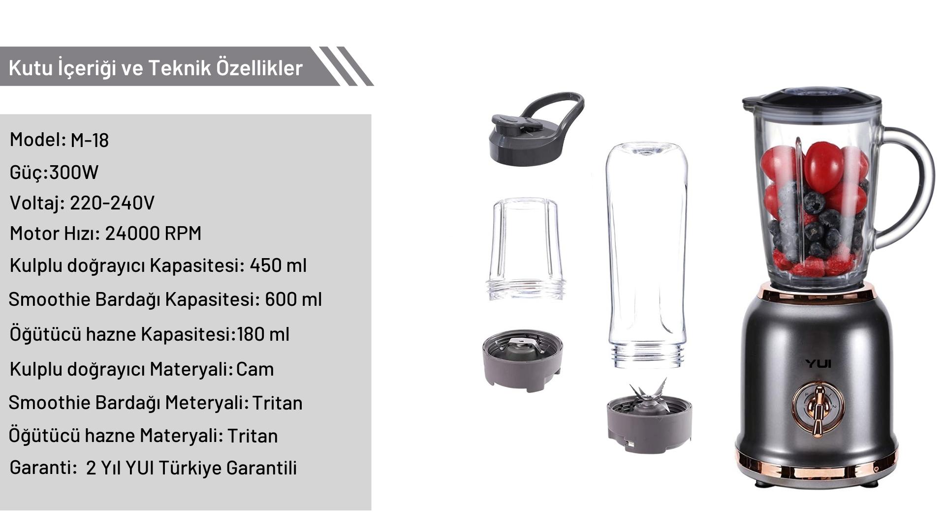 Yui M18 3'ü 1 Arada Retro Smoothie Blender Seti (Yui Türkiye Fiyatı