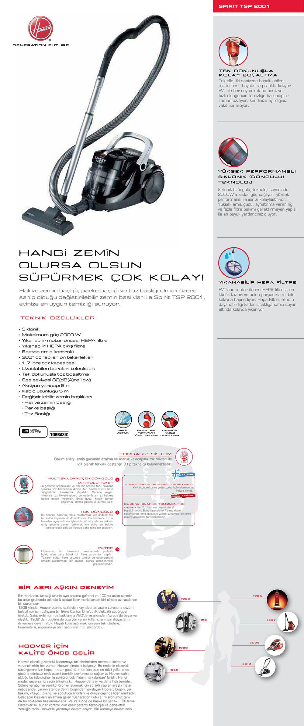 Hoover TSP 2001 2000W Toz Torbasız Cyclonic Sistem Fiyatı