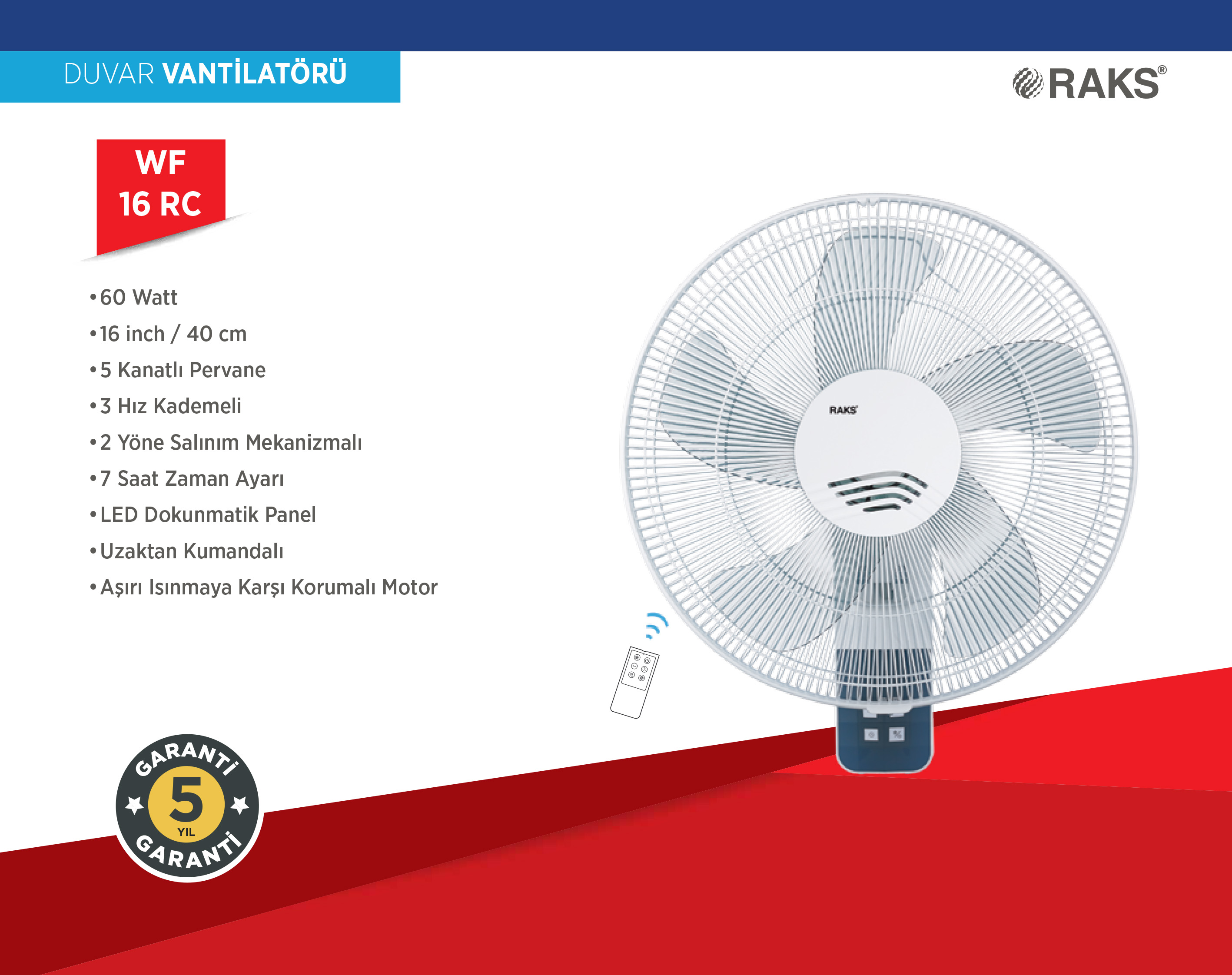 Raks WF 16 RC 16” Duvar Tipi Vantilatör Fiyatı Taksit Seçenekleri