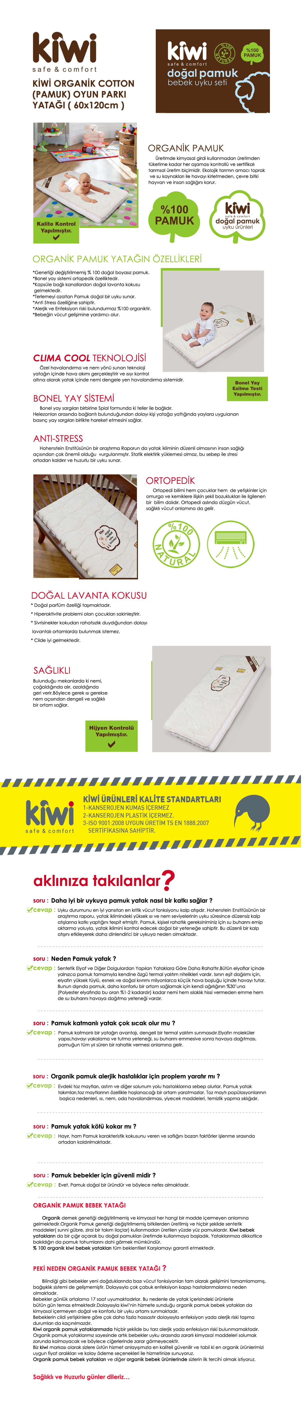 Kiwi Cotton Organik Pamuk Bebek Yatagi 60 X 1 Cm Fiyati