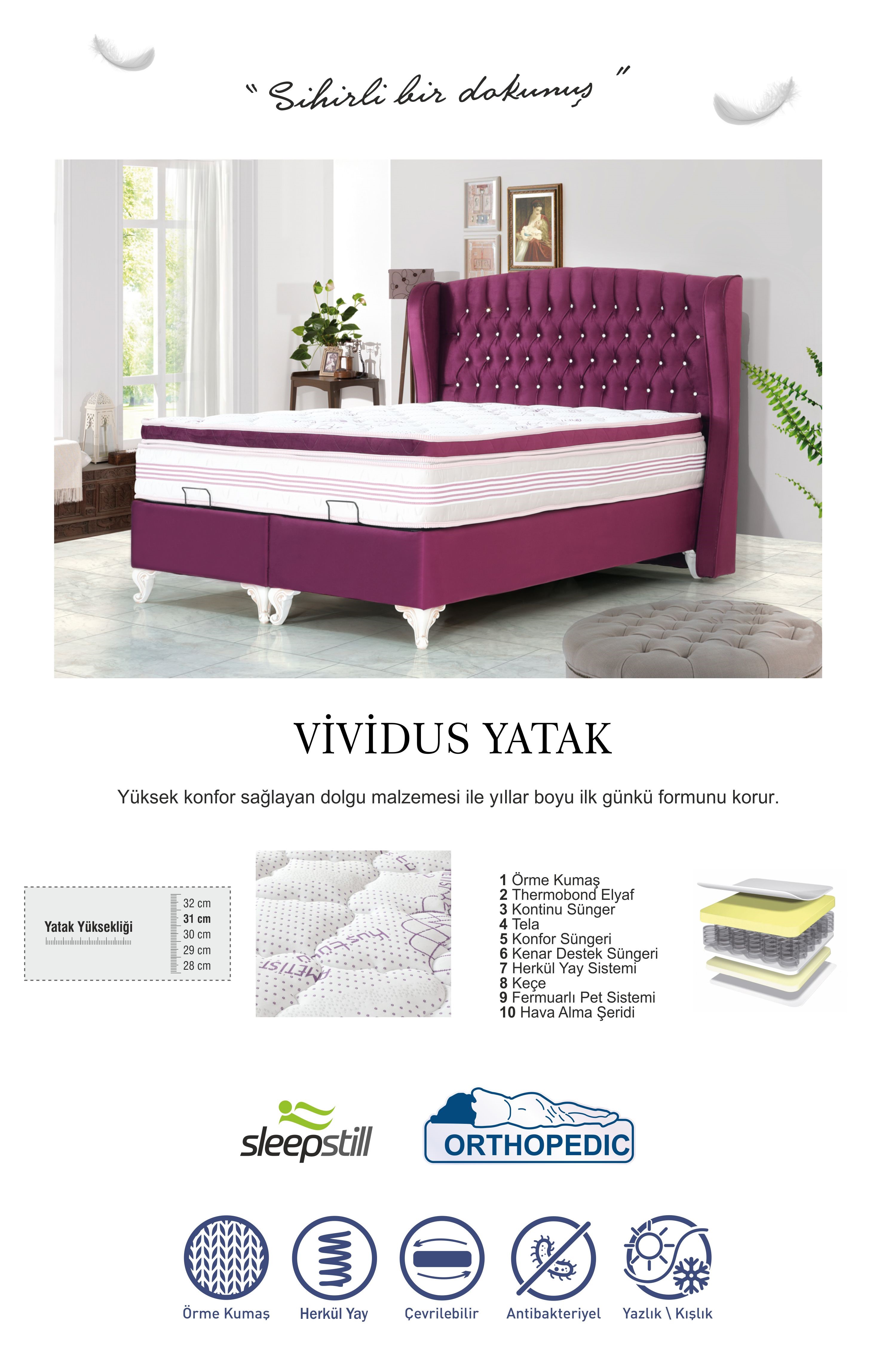 Sleepstill Vividus Çift Kişilik Fermuar Pedli Yatak 160