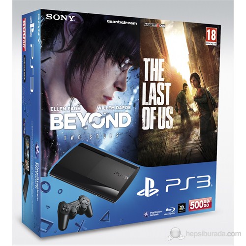 Sony Playstation 3 500 Gb Süper Slim Oyun Konsolu + Beyond  Two Souls PS3 + The Last of Us PS3