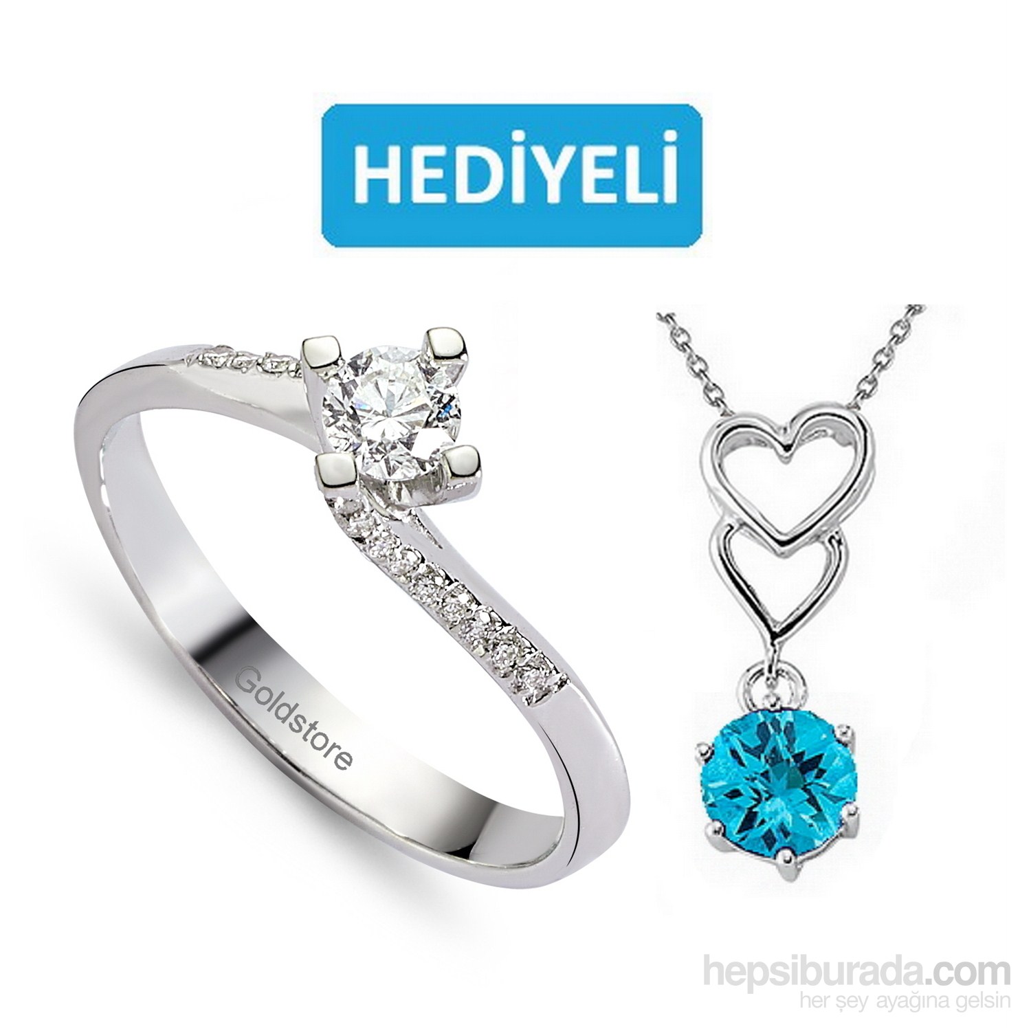Goldstore 14 Ayar Altın 0.25 ct Pırlanta TekTaş Yüzük DRS33950 - Blue Topaz Taşlı Kolye Hediyeli !!