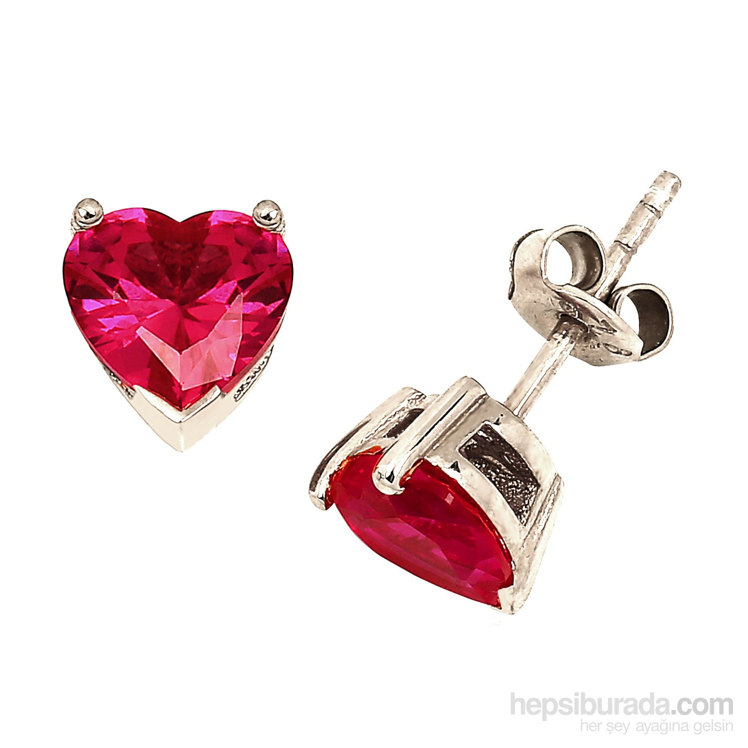 Bella Gloria Altın Kaplamalı Kırmızı Kuartz Gümüş Kalp Küpe (Gpe0006)