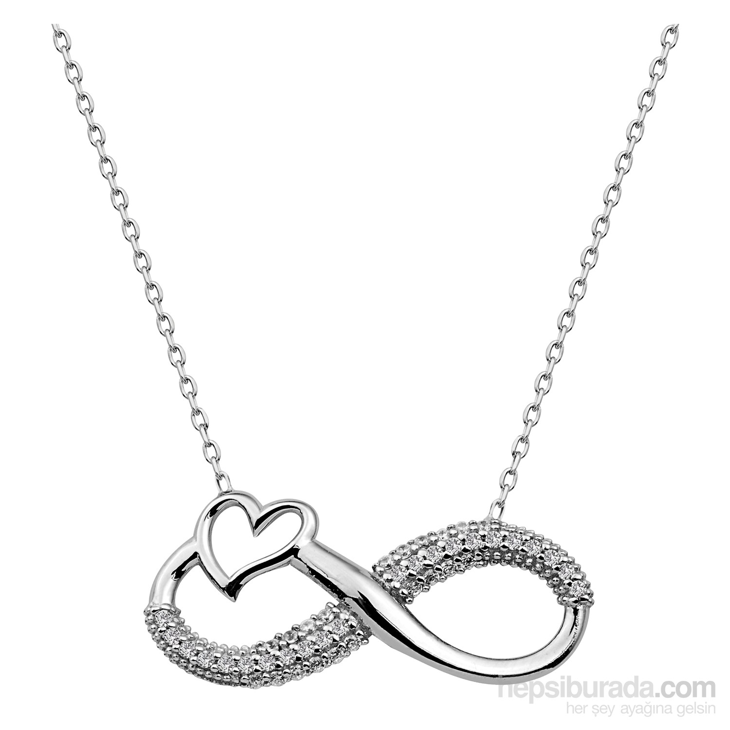 Allegrogold 925 Ayar Gümüş Kalpli Sonsuzluk Kolye Ask0019