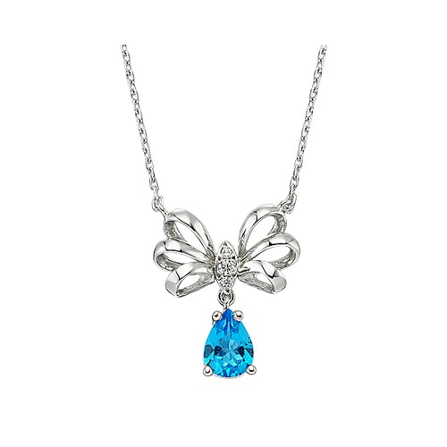 Gizzaro 0.05 Karat Pırlanta 1.10 Karat Mavi Topaz Gümüş ve Altın Pırlanta Kolye